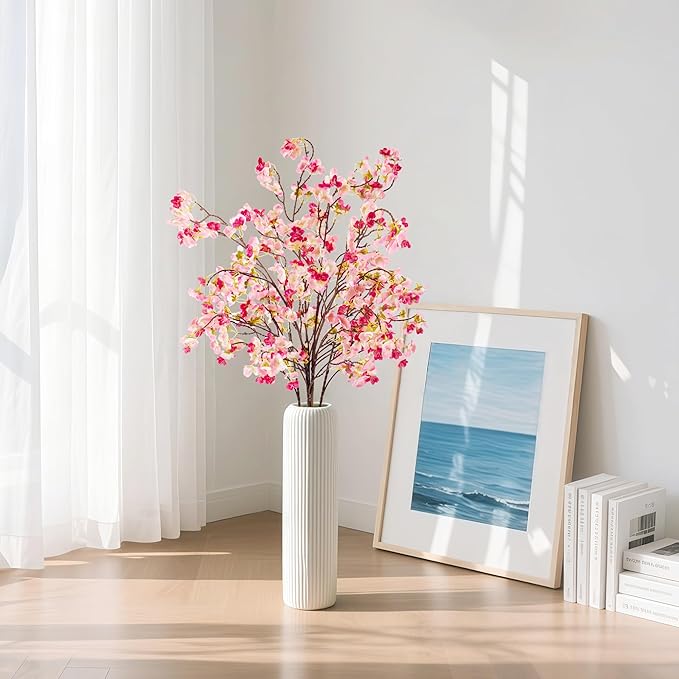 SITUMEIZI Artificial Cherry Blossom Branches Silk 40.58 Inch Faux Cherry Flowers Tall Stems for Home Wedding Bedroom Table Japanese Real Touch Vase Decoration(4Pcs,Deep Pink)