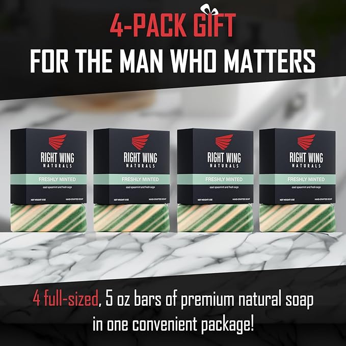 Right Wing Naturals Bar Soap Gift Set for Men | Handcrafted Cold-Pressed Soap | Handmade Organic Soap for Men | Most Popular Flavors | Natural Scented Men’s Bar Soap| Pack of 4 Bars