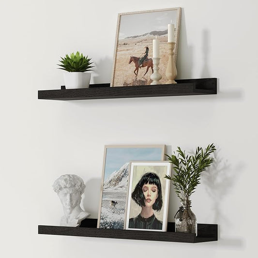 Floating Shelves Wall Mounted Set of 2, Modern Black Wall Shelves for Storage with Lip, Display Picture Ledge Shelf for Bedroom Kitchen Bathroom Living Room Nursery Display