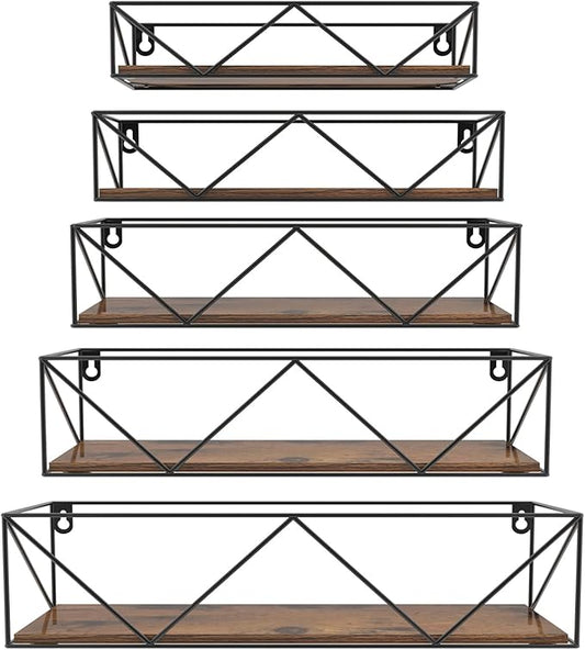 CRUGLA Bathroom Shelves Wall Mounted Set of 5, Hanging Storage Floating Shelf for Bathroom, Kitchen, Bedroom, Living Room Home Decor