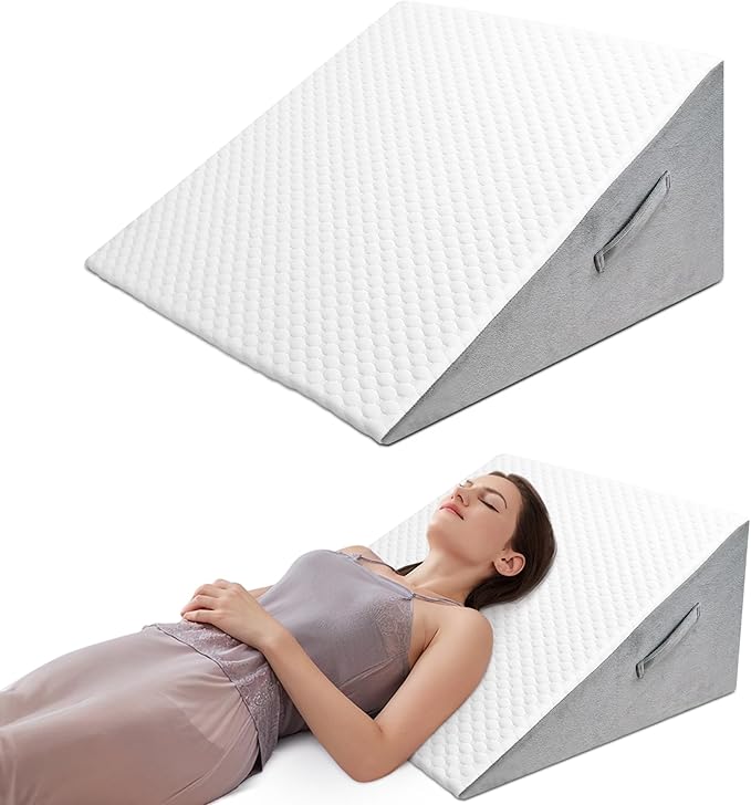 COOLBEBE Bed Wedge Pillow for Sleeping,12Inch Elevated Wedge Pillow for Sleep Apnea, Foam Wedge Triangle Pillow for Acid Reflux, Gerd and Snoring - Breathable Air Layer Washable Cover