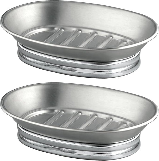 iDesign Small Round Plastic Bathroom Trash Can-Set of 2-Black Soap Dish, Split Finish
