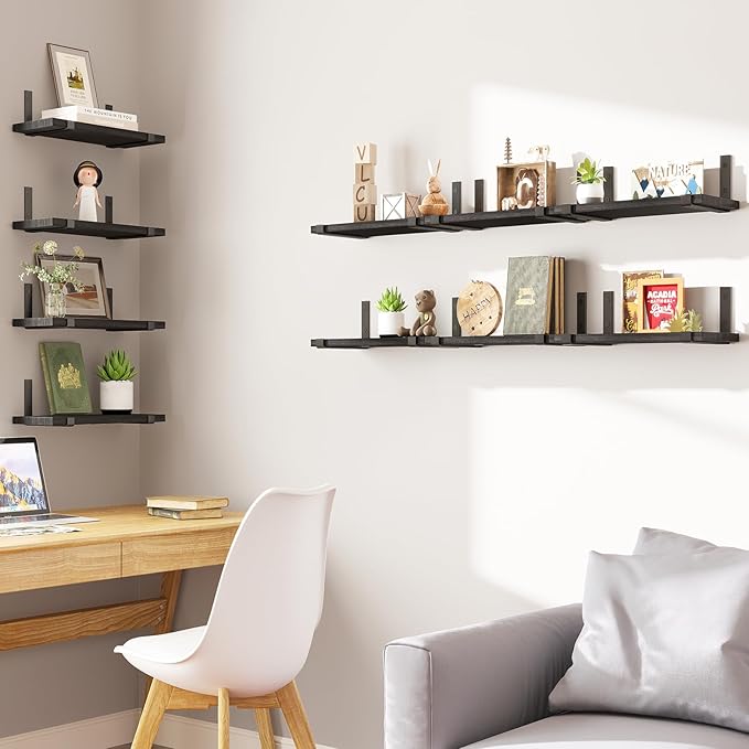 Fixwal 10 Pack Black Floating Shelves for Wall, Black Wall Book Shelves for Living Room Decor, Bedroom, Bathroom, Kitchen