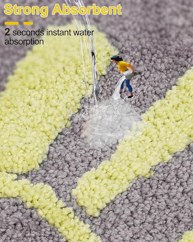 Bathroom Rugs Mat Rectangle 32"×20" - Cute Sun Smile Fun Grey Green Boho Bath Mats Non Slip, Soft Absorbent Microfiber Bohemian Rug,Machine Washable Rubber Rugs for Floor Bedroom Toilet Bathmat