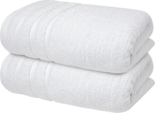 Infinitee Xclusives 100% Cotton Luxury Bath Towels Set of 2 (27x54 Inches), Soft, Absorbent, Quick Dry, Perfect Towels for Bathroom, Gym, Spa & Hotel |Brilliant White|