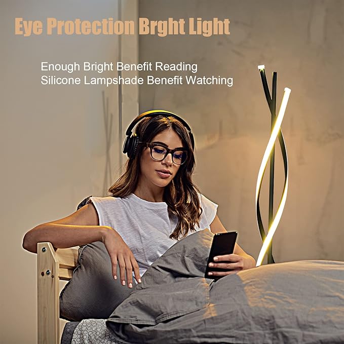 61inch Height; 60W DNA Spiral LED Floor Lights;Art Interior Decoration Home Nordic Floor Lamp Standing Lamp for Living Room Lighting ; 3Color Remote Control Dimming(Black)