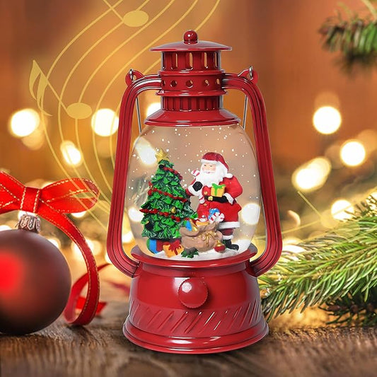 Christmas Snow Globes, 7.8" Santa Claus Christmas Glitter Lantern with 8 Songs, 6H Timer Battery & USB Powered Music Box for Christmas Table Decorations