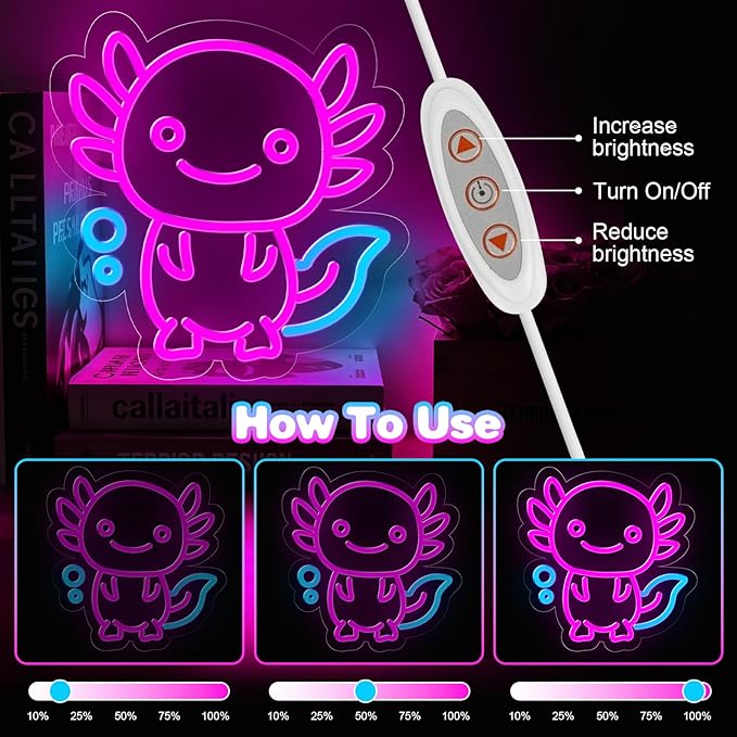 Axolotl Neon Sign for Wall Decor,Dimmable Axolotl Neon Light,Pink Animal Light Up Signs for Bedroom Party Bar Background Decoration