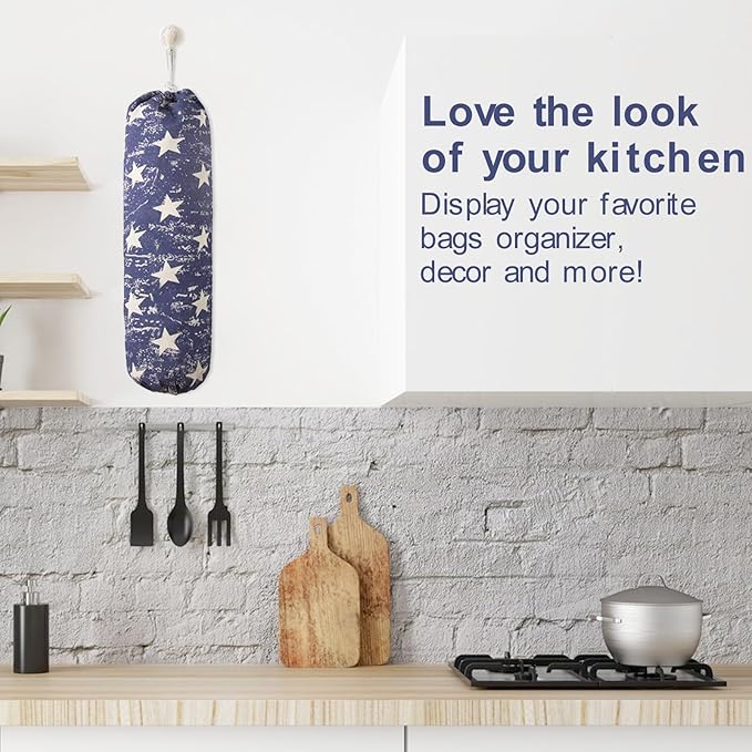 TOGETRUE Plastic Bag Holder, Wall Mount Grocery Bag Organizer, Heavy Duty Storage for Home Kitchen Camper (Blue Stars)