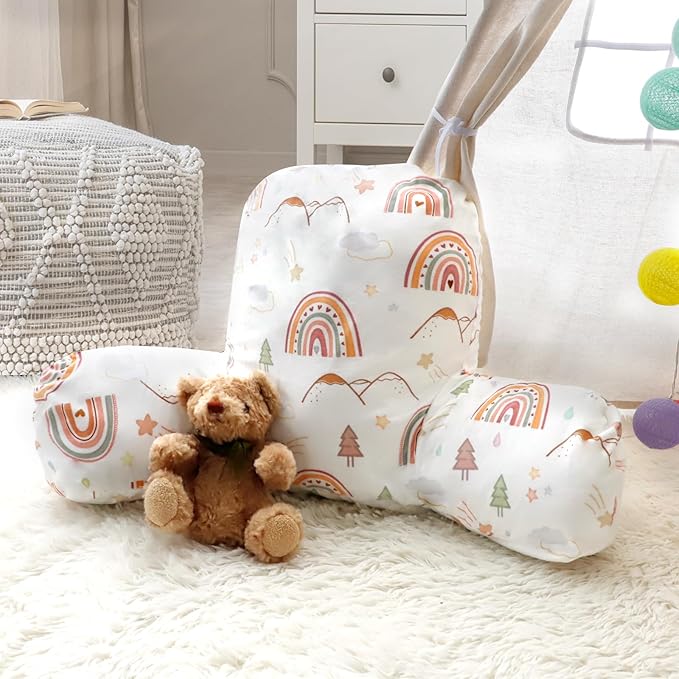 Judetye Reading Pillow for Kids, Back Rest Pillow for Sitting in Bed, Arm Pillow for Sofa and Floor, Lightweight and Machine Washable, Rainbow