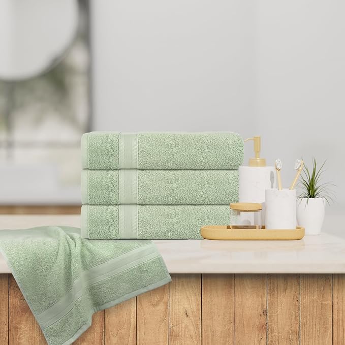 Quick-Dry, Soft & High Absorbent Hand Towels 16"x29" Cotton Turkish Hand Towel Set of 4 | Daily Use 100% Cotton Towels for Bathroom, Gym & More | Bathroom Hand Towels (4 Pcs, Green)
