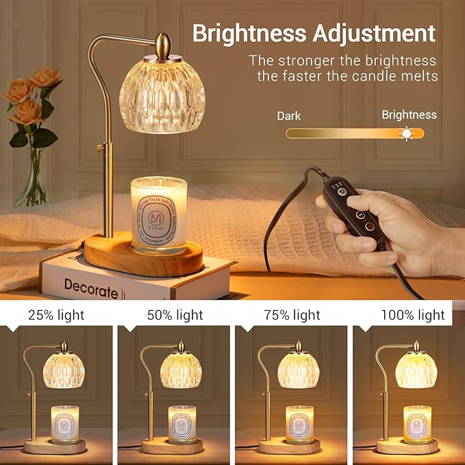 Candle Warmer, Candle Warmer Lamp with Timer & Dimmer Height Adjustable for All Size Scented Candles, with 2 * 50W Bulbs for Home Decor Mothers Day(Gold)