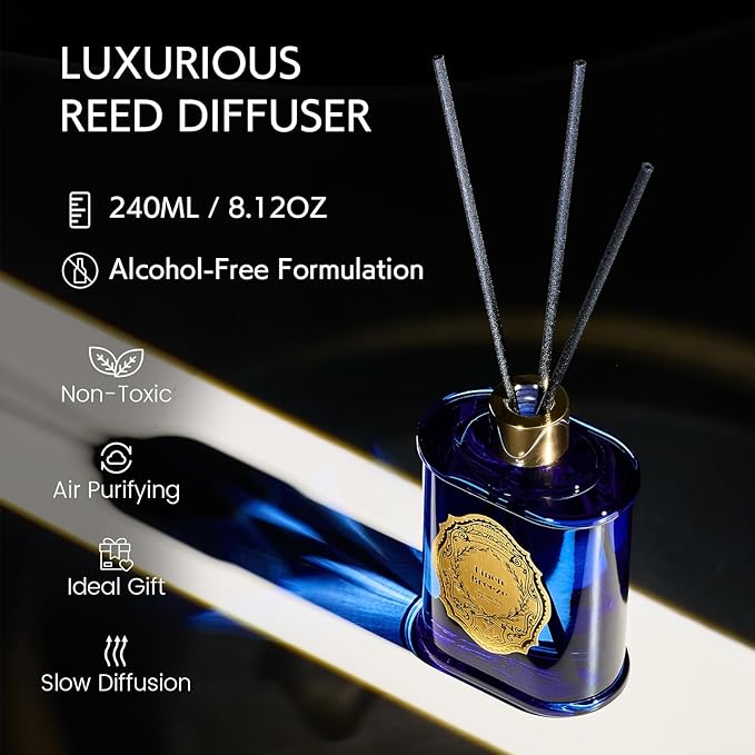 M&SENSE 8.4 oz Large Reed Diffuser for Home | Linen Breeze Scent Oil Diffuser with Sticks | Bedroom Bathroom Living Room Decor