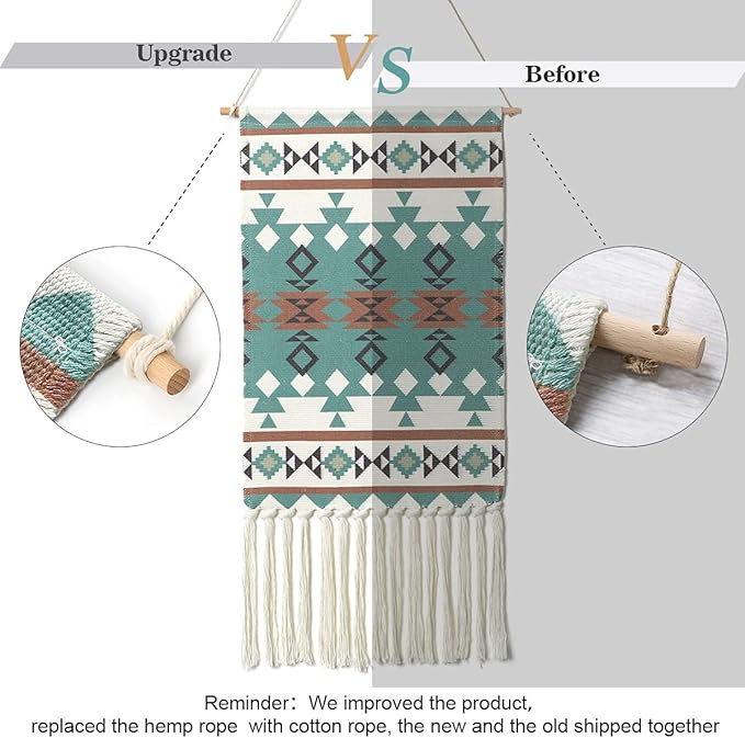 Dremisland Macrame Woven Wall Hanging Tapestry- Boho Chic Bohemian Home Decor Geometric Art Decor Boho Backdrop - Beautiful Apartment Dorm Room Door Decoration, 17.7" W x 32" L (Green Geometric)