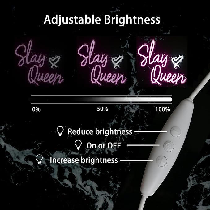 Slay Queen Neon Sign Pink White LED Neon Light Up Signs for Wall Decor Usb Neon Light for Bedroom Preppy Girl Aesthetic Room Dorm Decor Y2k Party Gifts