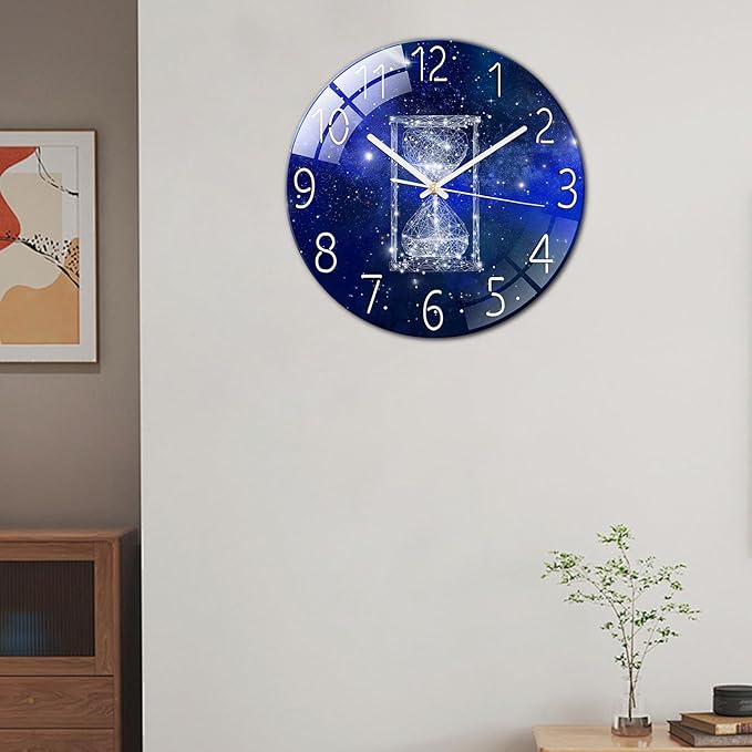 Ergocar Glass Wall Clock Silent Scanning Mechanical Round Glass Wall Clock, Suitable for Living Room, Kitchen, Office.