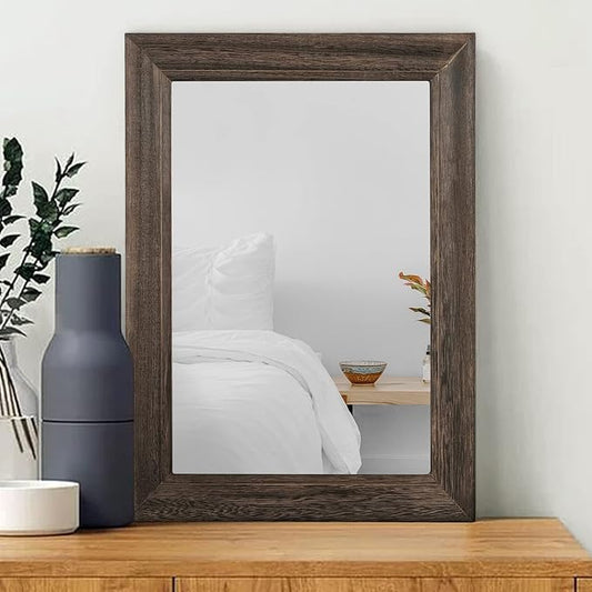 Retro Wall Mirror with Wood Framed Large Rectangle Hanging Mirrors 20"x16" Decorative for Bathroom Bedroom Living Room