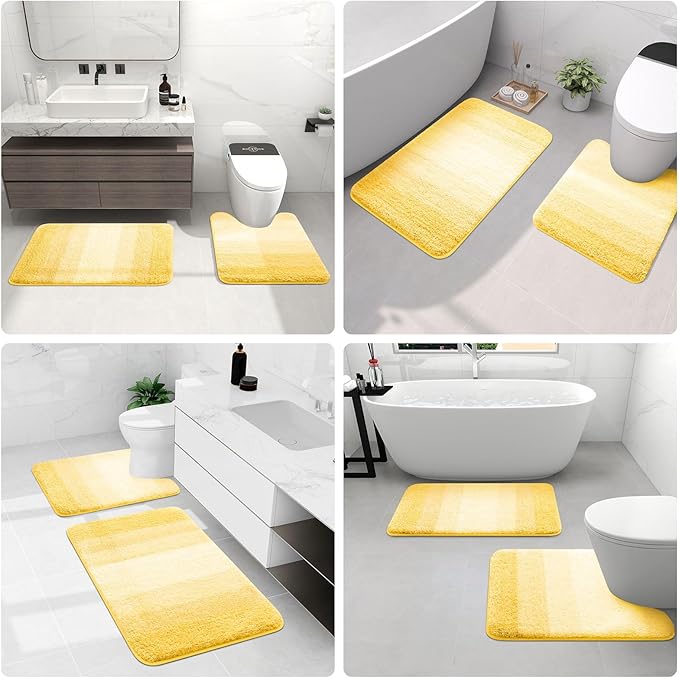 Arotive Microfiber Bathroom Rugs, Shaggy Soft and Absorbent Bath Rug, Non-Slip, Thick Plush Machine Washable Dry Bath Mats for Bathroom, Tub and Shower, 59x17, Yellow