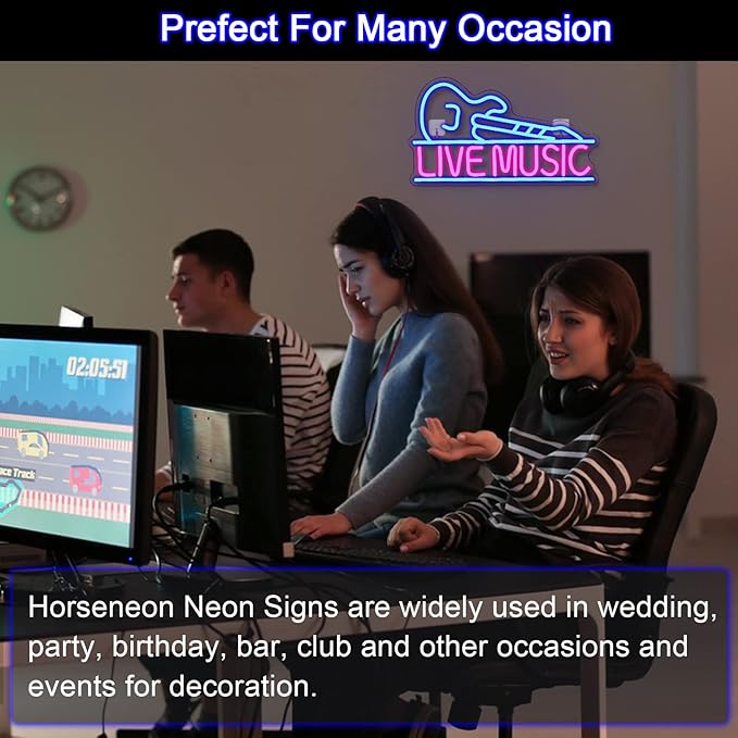 Guitar Neon Signs for Wall Decor, Live Music Neon Lights for Bedroom, Guitar Led Light up Sign with USB Powered for Party, Bar, Club