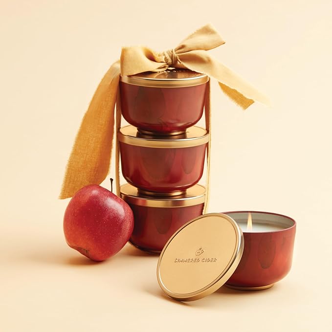 Thymes Scented Candles for Women & Men – Tin with Lid – Luxury Home Decor – Apple Candles with Notes of Crushed Clove, Cardamom, Bourbon & Malted Rum (Simmered Cider, 6.5 oz)