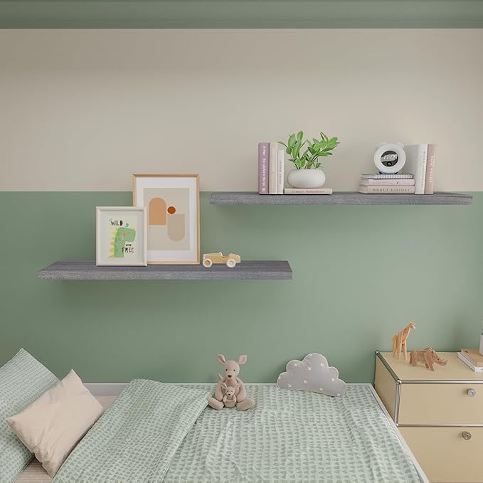 Floating Shelves 36 Inch Wall Shelf Solid Wood Mounted Storage for Bedroom Living Room Set of 2, Rustic Grey Wall Shelves