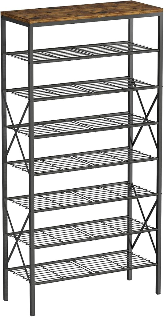8 Tiers Tall Shoe Rack Organizer, Large Capacity Shoe Rack Holds 32 Pairs of Shoes, Durable and Stable, Adjustable Metal Shelf Stackable Shoe Shelf for Entryway, Hallway, Living Room, Closet