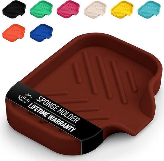 Zulay Kitchen Small Silicone Sponge Holder (4.9x3.3”) – Space-Saving Sink Organizer Tray for Sponge, Soap, Brush & More – Compact Non-Slip Dish for Kitchen & Bathroom (Canyon Rose)