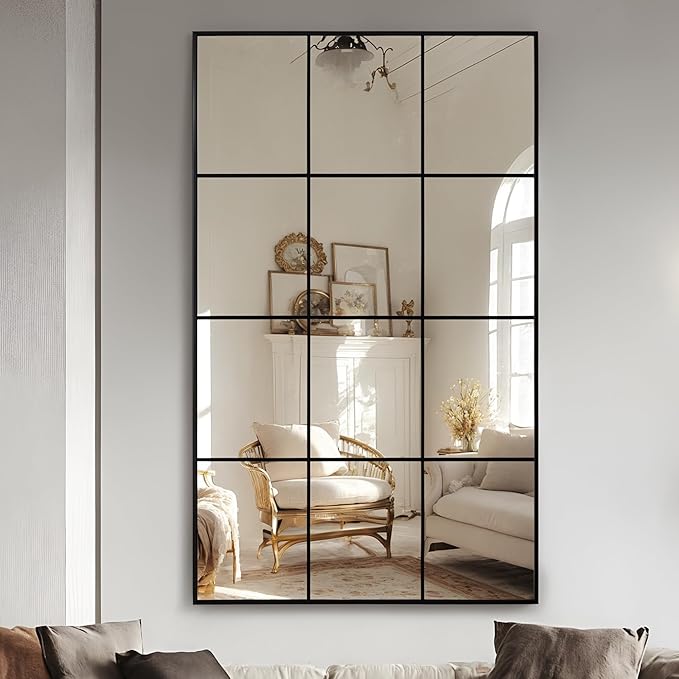 Antok Decorative Mirrors for Wall Decor, 60" x 36" Decorative Wall Mirror Black Window Mirrors Wall Mounted Decorative Mirror for Living Room Dining Room Hallway Entryway，Black,Retro Rect Style