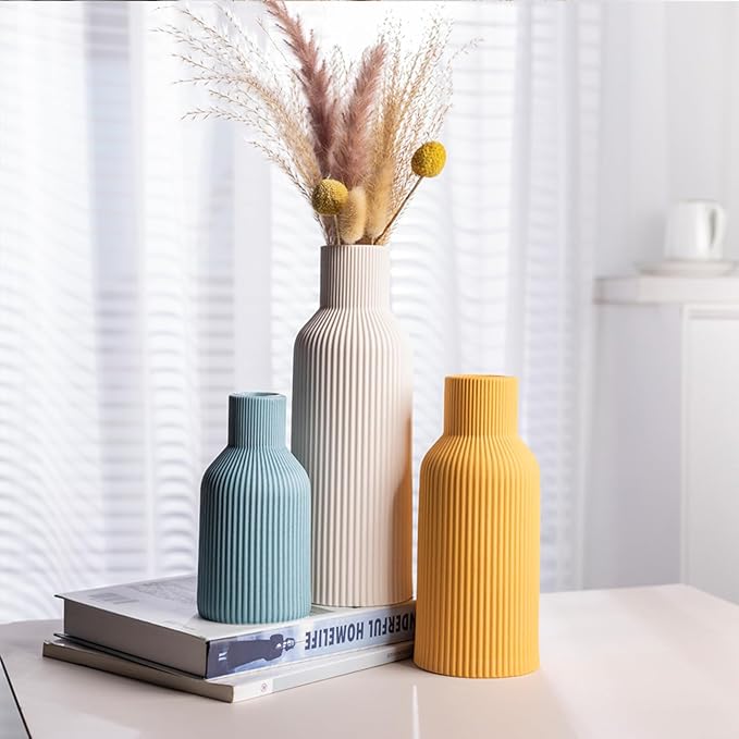 Colorful Ceramic Vases Set of 3,Farmhouse Decor, Home Decor, Pampas Grass Vases for Kitchen, Bedroom, Office, Living Room, Bathroom, Wedding, Entryway, Table Centerpieces, Gifts Women Mom (Color)