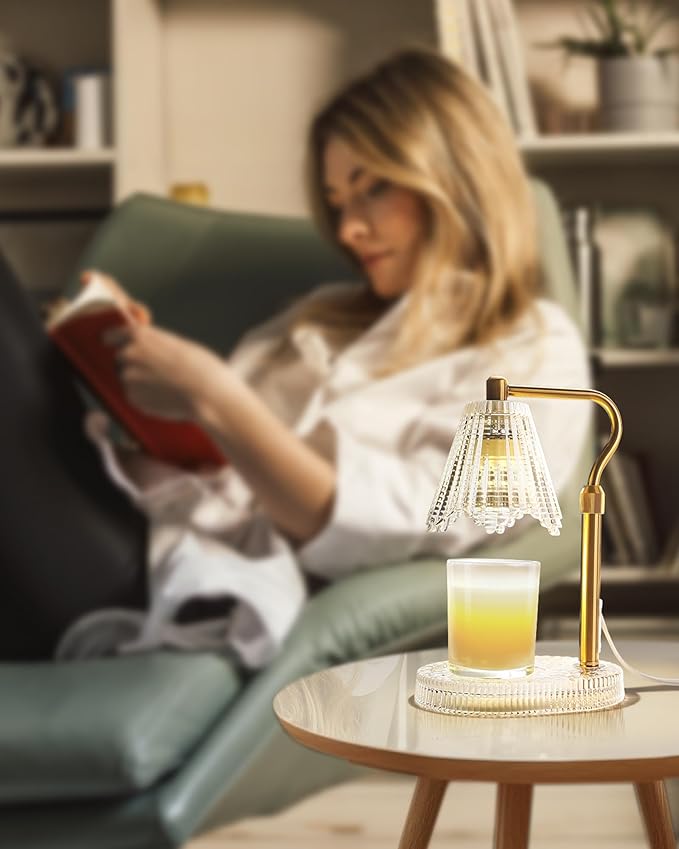 Candle Warmer Lamp with Timer & Dimmer, Glass Candle Warmer for Jar Candles, 2 Bulbs, Height Adjustable Electric Wax Warmer for Elegant Home Decor