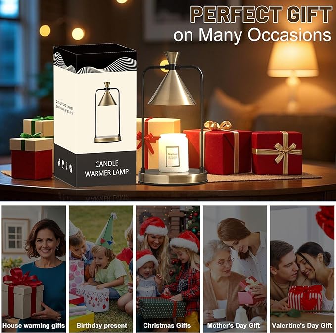 Candle Warmer Lamp with Timer Dimmer, Birthday Gifts for Women Mom, House Warming Gifts New Home Room Decor, Plug-in Operated Wax Melt Warmer for Scented Jar Candles with 2 Bulbs