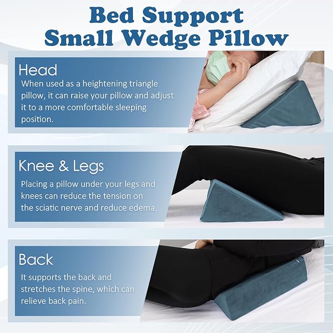 Small Wedge Pillow, Wedge Pillow for Bed Sores, Positioning Pillow, Positioning Wedge, Yoga Wedge Pillow, Mini Wedge Pillow for Laptop, Small Wedge Pillow for Chair (1 Unit, Light Blue)