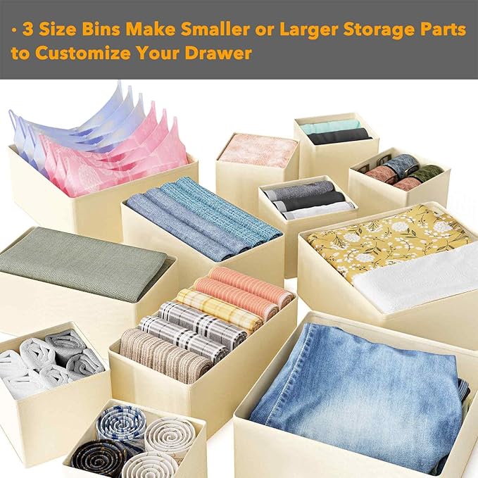 SpaceAid Drawer Organizer for Clothes, 18 Pack Dresser Drawer Organizer Bins, Closet Organizers and Storage Dividers for Clothing, Underwears, Socks (Beige)