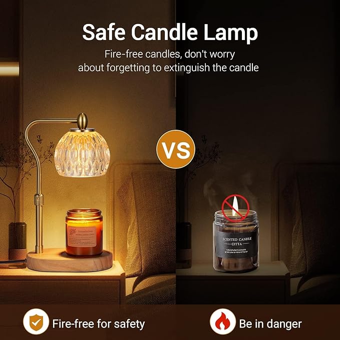 [Set of 2] Candle Warmer Lamp，Candle Warmer with Timer & Dimmer Candle Warmer Height Adjustable for All Size Scented Candles, [GOLD+BLACK]Candle Warmer with 2 * 50W Bulbs for Mothers Day Gifts