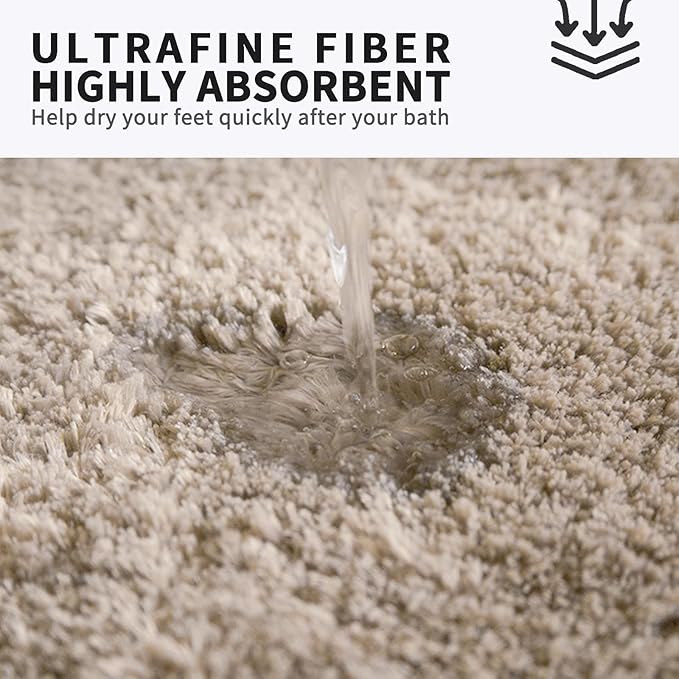 FIFU Bathroom Rugs 17" W x 24" L, Bath Mat for Bathroom, Bedroom, Laundry Room & Kitchen, Non-Slip Rubber Latex Backing, Extra Soft and Absorbent Microfiber Carpet, Machine Washable Rug, Beige