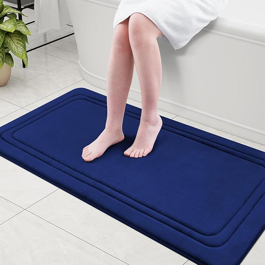 Grandaily Memory Foam Bath Mat Rug 47x24, Ultra Soft, Non-Slip and Absorbent Bathroom Rugs, Machine Wash Dry, Comfortable Bath Carpet for Bathroom Floor, Tub and Shower, Navy Blue