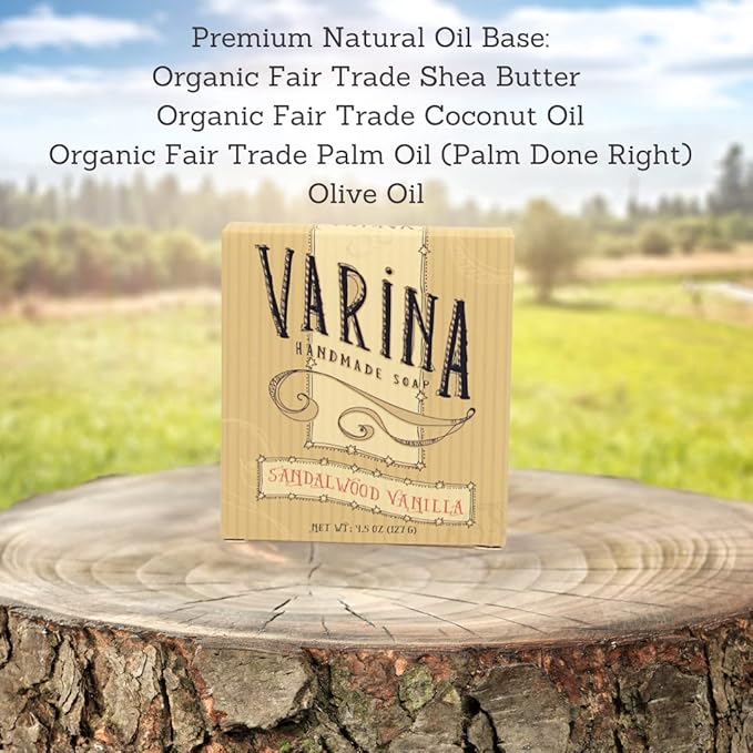 Varina Natural Sandalwood Vanilla Bar Soap - Gentle Cleansing for Sensitive Skin, Floral - 3 Pack