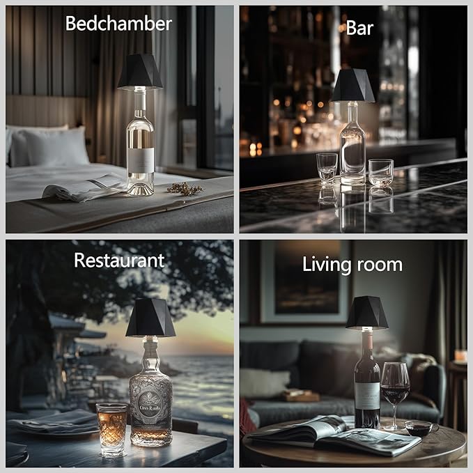 Wine Bottle Lamp, 2025 New 3 Color Rechargeable Wireless Bottle Lamp for Liquor Bottles with Touch Dimming for Parties, Restaurants & Home Decor (Black)