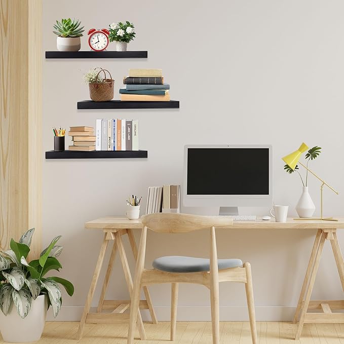 Floating Shelves 15.7in for Wall Black Solid Wood Floating Shelves Bathroom Floating Shelf for Bedroom Kitchen Living Room