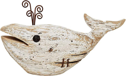 E-view Wood Whale Statue Wooden Nautical Decor for Home - Antique Fish Figures Decoration Animal Statues Beach Themed Wall Art (Whale Figurine)
