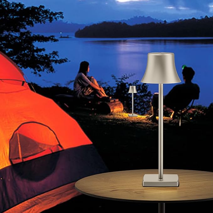 2 Pack LED Cordless Table Lamps Rechargeable,5000mAh Battery Operated Table Light,3 Color Stepless Dimming,Portable Small Desk Lamp in Aluminum for Party Patio Restaurant Indoor/Outdoor(Silver)
