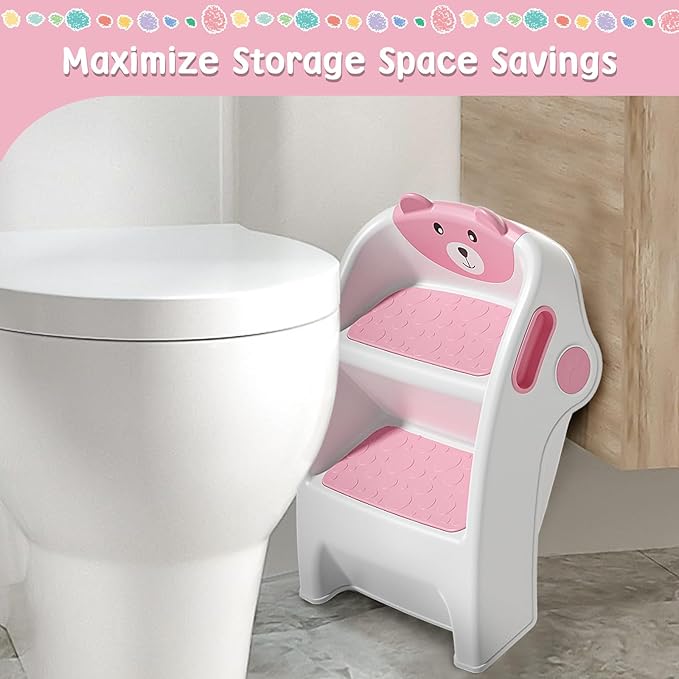 Toddler Step Stool for Bathroom Sink and Potty Training Durable Anti-Slip,Anti-Tip A-Frame,10-Second Assembly, 2-Step Potty Stool with Wide Steps,CPC Certified for Safe and Kids Easy Hand Washing