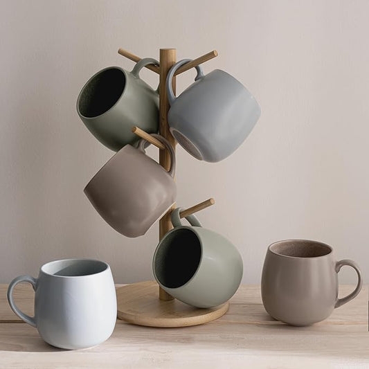 Ceramic Coffee Mugs Set of 6, 14oz - Modern Scandinavian Aesthetic Cup - Microwavable Stoneware Coffee Cups with Comfortable Handle - Tea Mug Set for Latte, Cappuccino, Soup - Mixed Neutrals