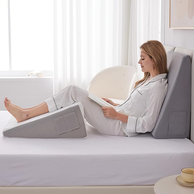 Bed Wedge Pillow for Sleeping, 12" Wedge Pillows for After Surgery, Soft Memory Foam Top, Triangle Pillow Wedge, Body Positioners for Leg Elevation, Acid Reflux, Gerd, Snoring Relief, Velvet