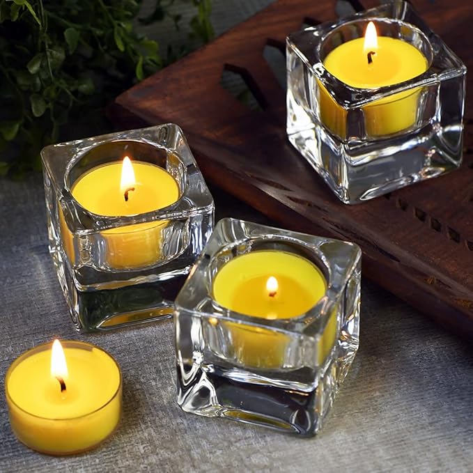 DEYBBY Natural Lemon Scented Soy Wax Tealight Candles Bulk, Aromatherapy Luxury Tea Candle Set of 24-4 Hour Burning Great Gift