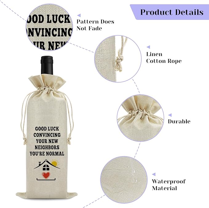 Funny Housewarming Gift Wine Bag First New Home House for Homeowner Realtor Gift to Client Housewarming Party Decors New Apartment Gift for Friend House Warming Gift Wine Gift Bag for Women Men