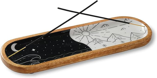 Folkulture Incense Holder or Burner, Modern Insense Stick Holder for Sticks, Insence-Stick | Incense Ash Catcher or Holder for Home, Wooden Incence Tray for Gifting, Yin Yang - 12 Inches