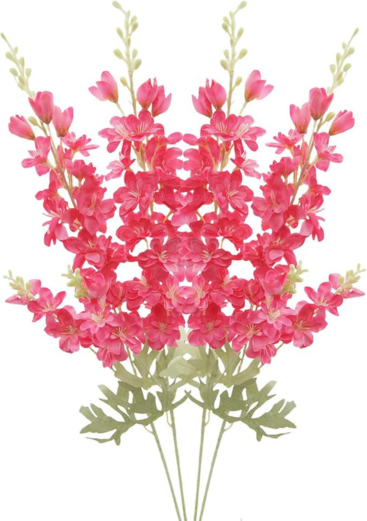 FERIAL 4pcs Artificial Delphinium Faux Rosered