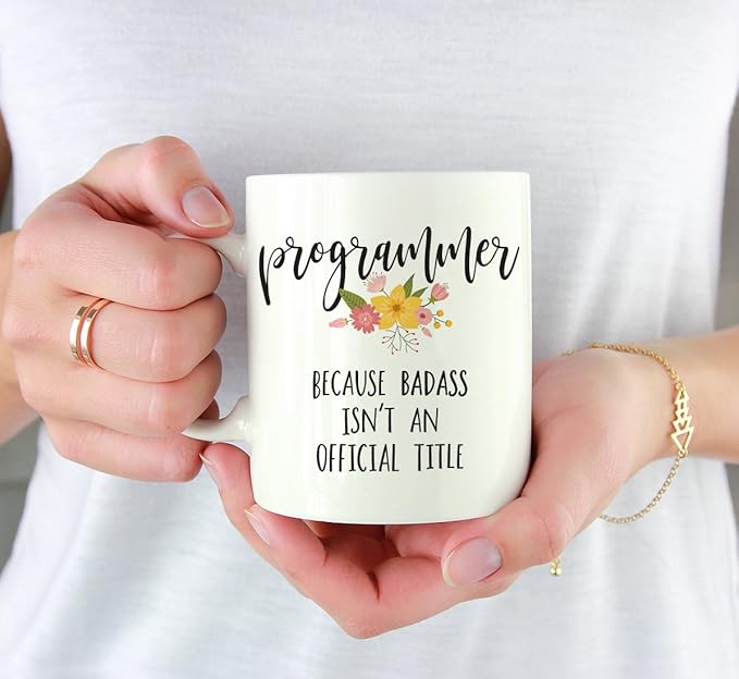 Andaz Press 11oz. Coffee Mug Gag Gift, Programmer Because Badass Isn't an Official Title, Floral Graphic, 1-Pack