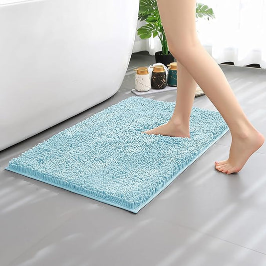Bathroom Rugs Mat 70x24 Long Non Slip Chenille Bath Mats Bath Rugs for Bathroom Shower Aqua Blue